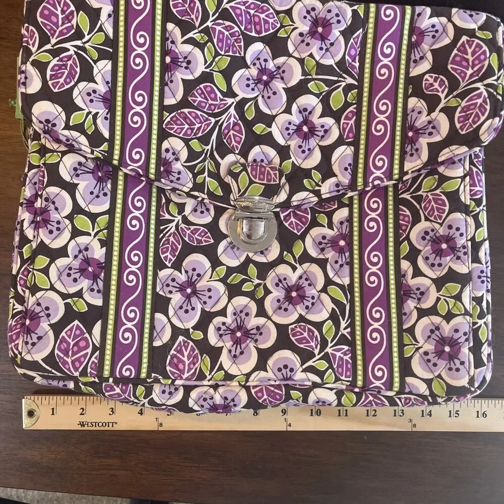 Vera Bradley Quilted Floral Structured Laptop Attache Bag Plum Petal 14x11x4 NWT